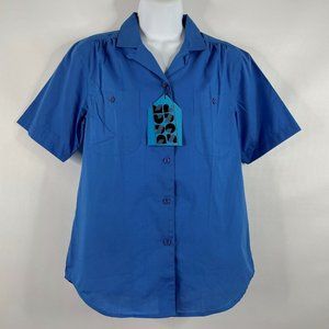 Vintage 80s Duck Soup Blue Box Pleat Button Front Blouse Top